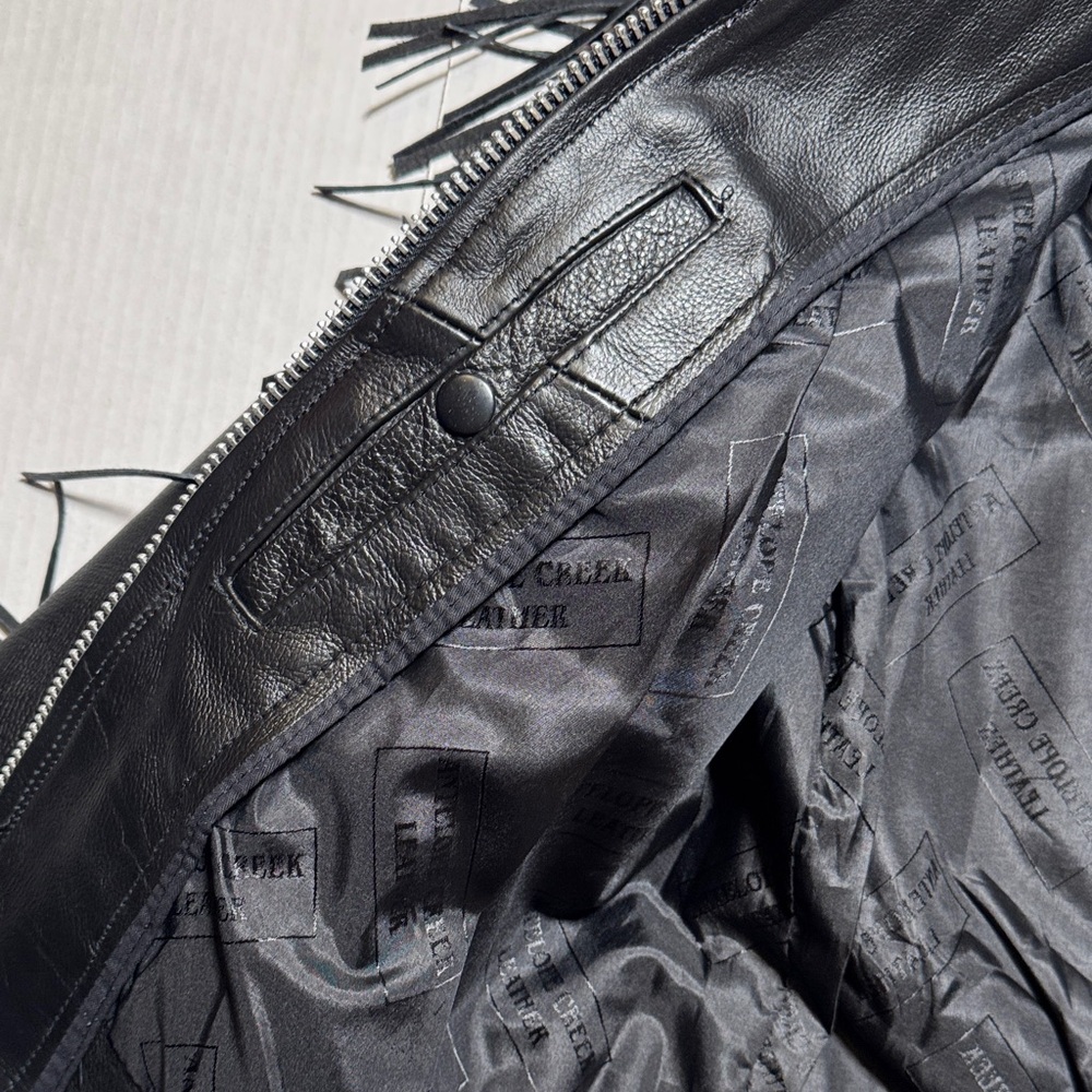 Rose Suede Inlay Black Leather Fringe Braided Moto Biker Jacket High Quality M/L - Picture 11 of 16